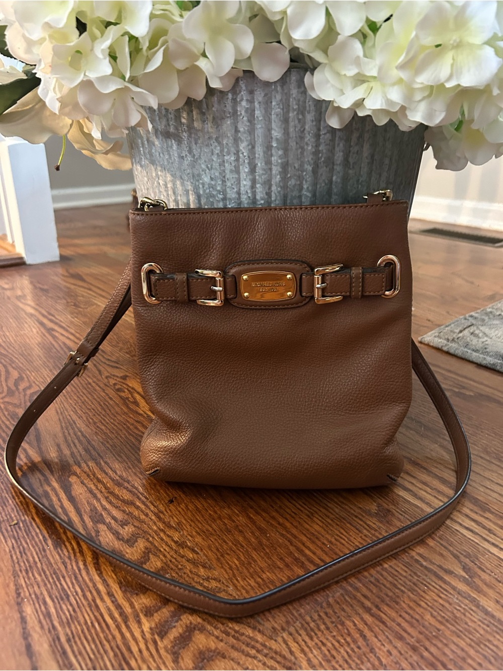 Michael Kors Brown Pebbled Leather Crossbody Bag Gold Hardware